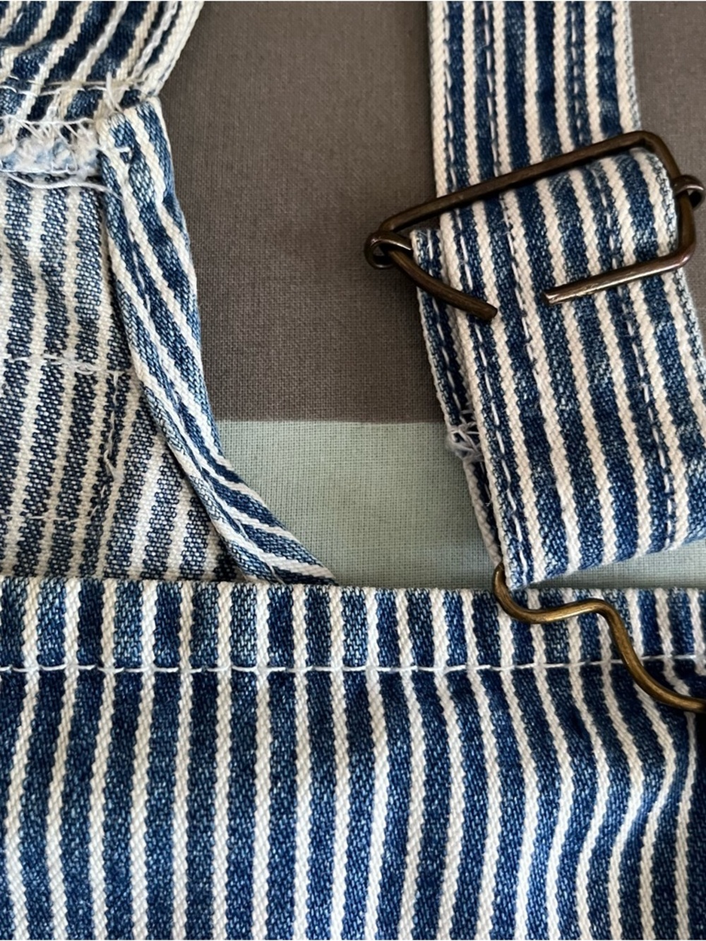 Vintage 90s MANGO Railroad Stripe Denim Pinafore Dress - Made in Canada - Size 7 - Picture 8 of 13